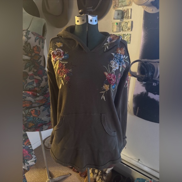 Johnny Was Tops - Women’s Johnny Was green hoodie with florals